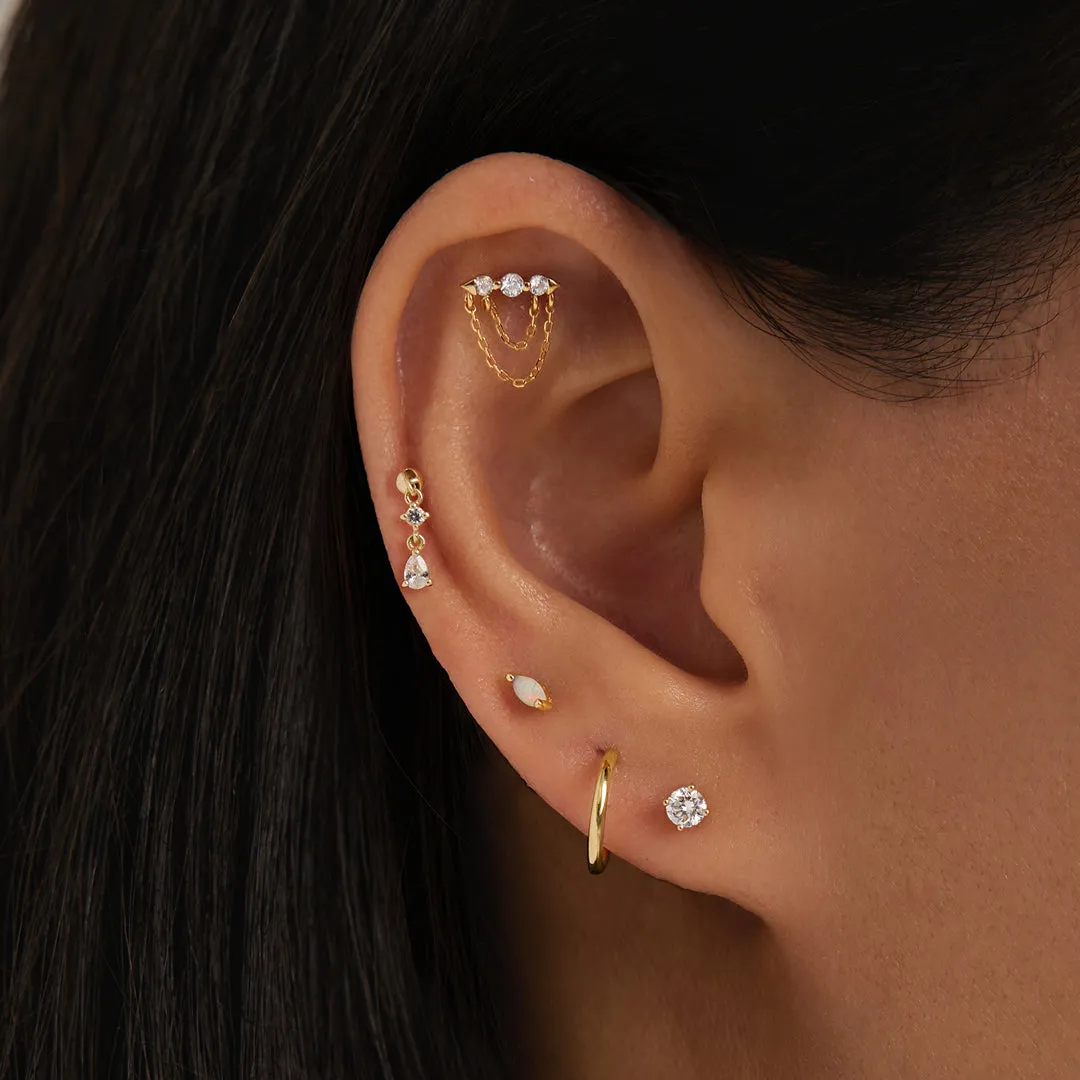 TRIBECA | Draped Double Chain and White Sapphire Threadless Flatback Earring