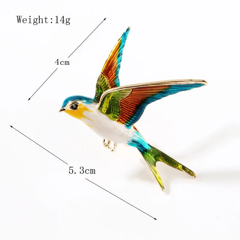 Unisex Flying Swallow Colorful Enameled Brooch