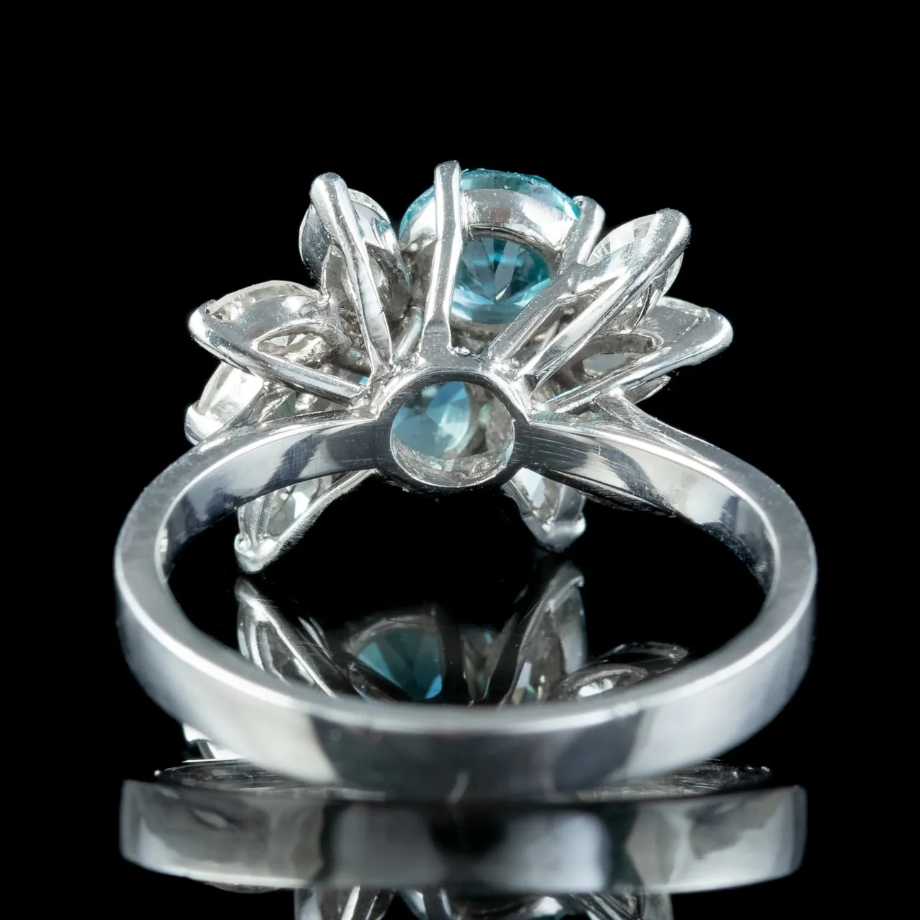 Vintage Blue Zircon Diamond Toi Et Moi Cluster Ring 1.4ct Zircon 1.2ct Diamond