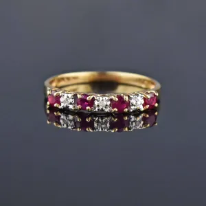 Vintage Diamond Ruby Gold Half Eternity Ring