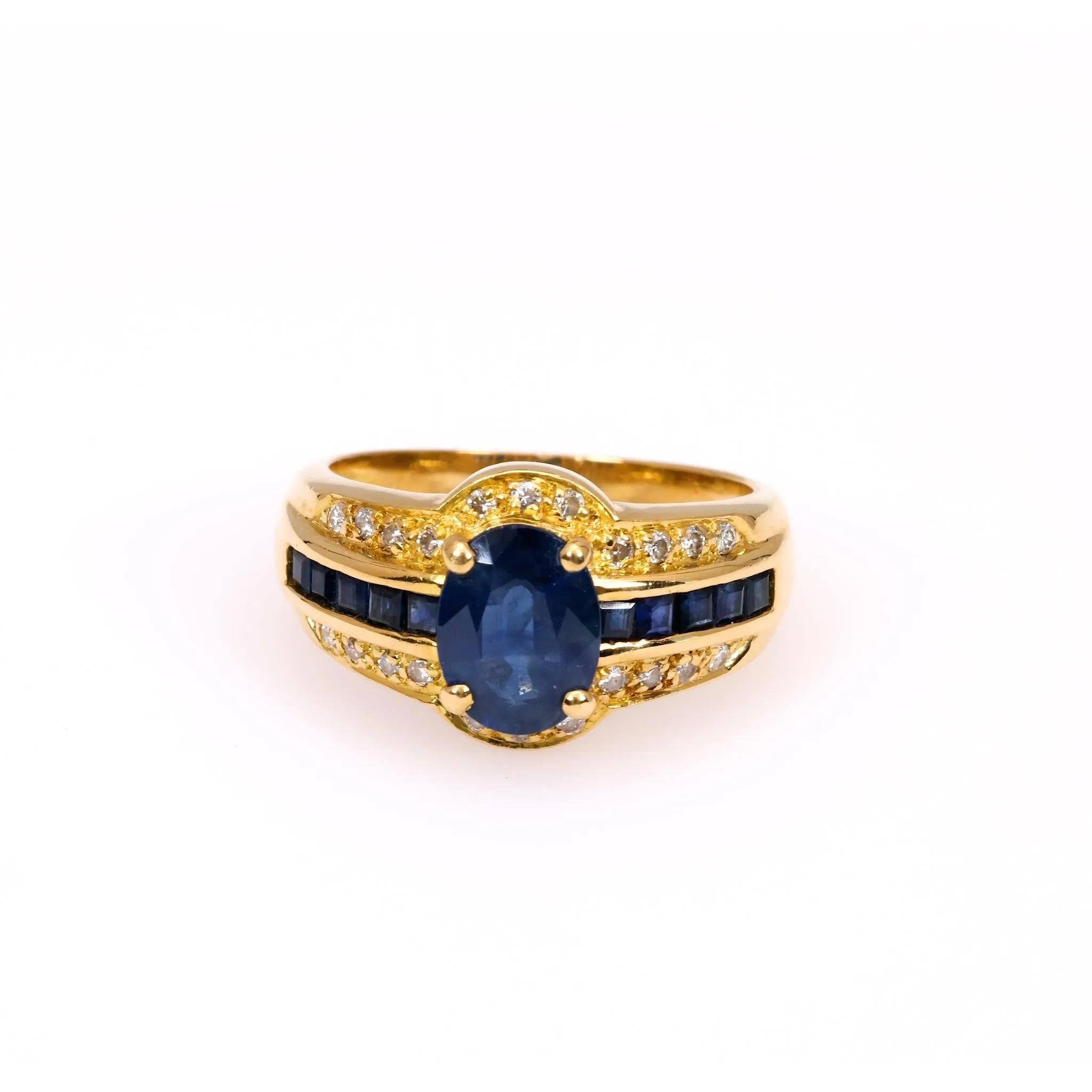 Vintage French Sapphire Diamond 18k Yellow Gold Ring