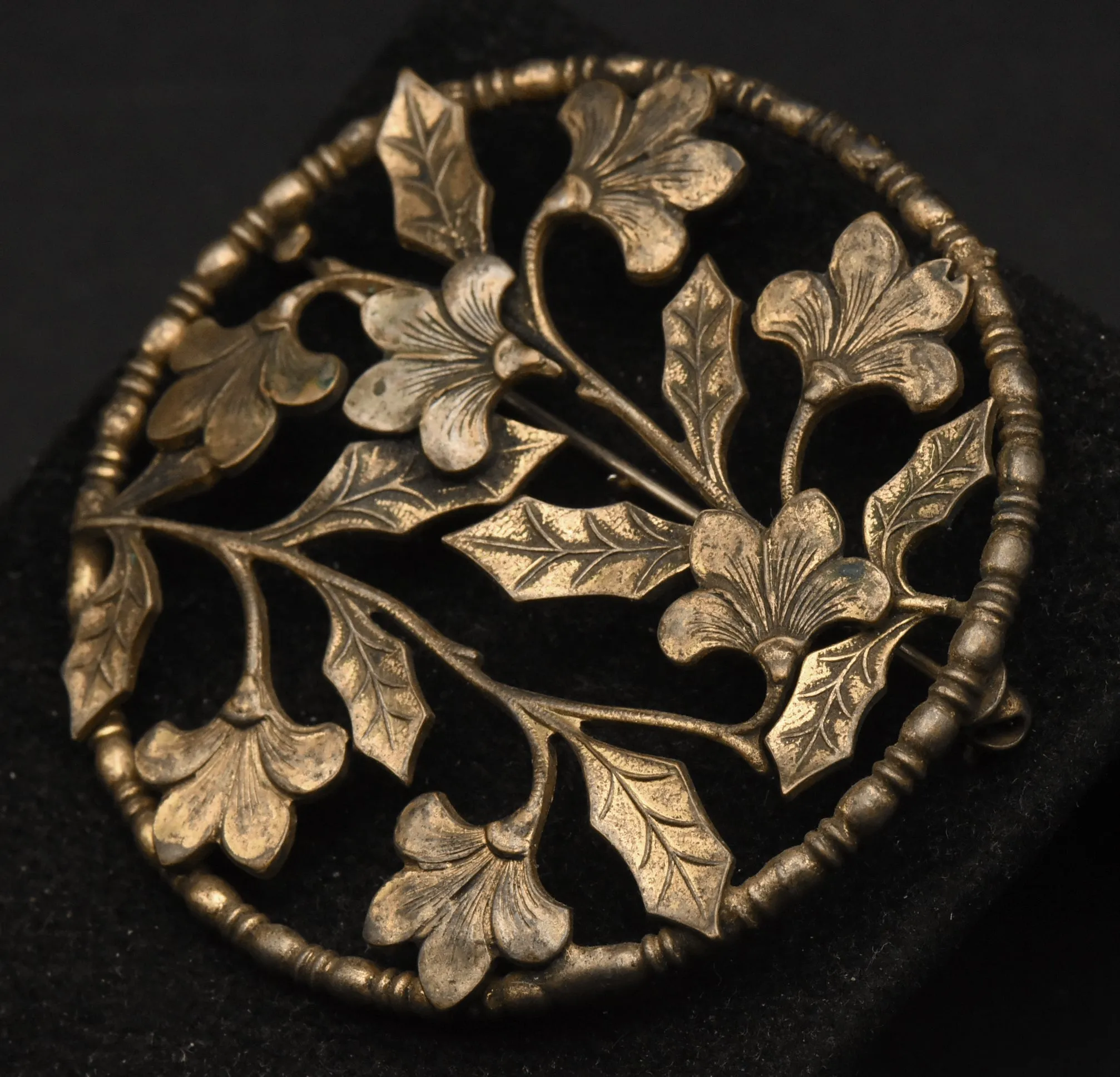 Vintage Handmade Brass Pierced Design Floral Brooch