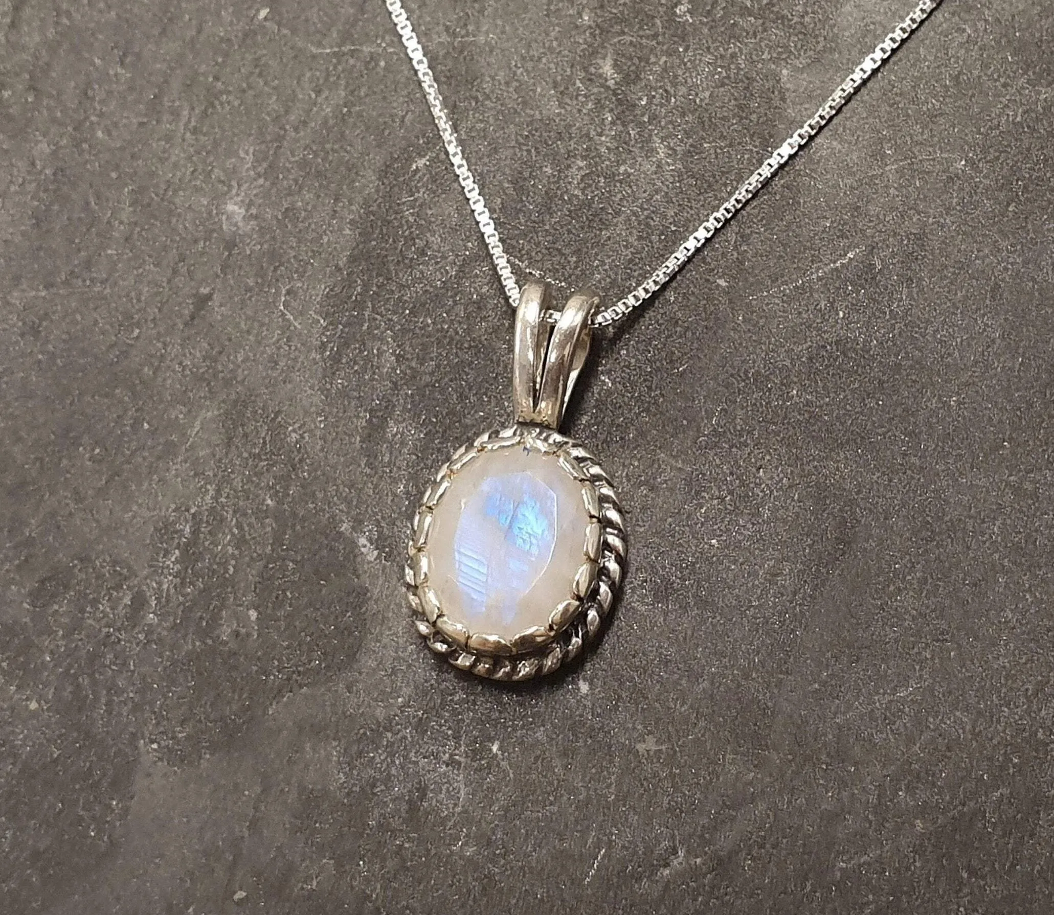 Vintage Moonstone Pendant - Real Rainbow Moonstone Necklace - Victorian Silver Necklace