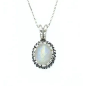 Vintage Moonstone Pendant - Real Rainbow Moonstone Necklace - Victorian Silver Necklace