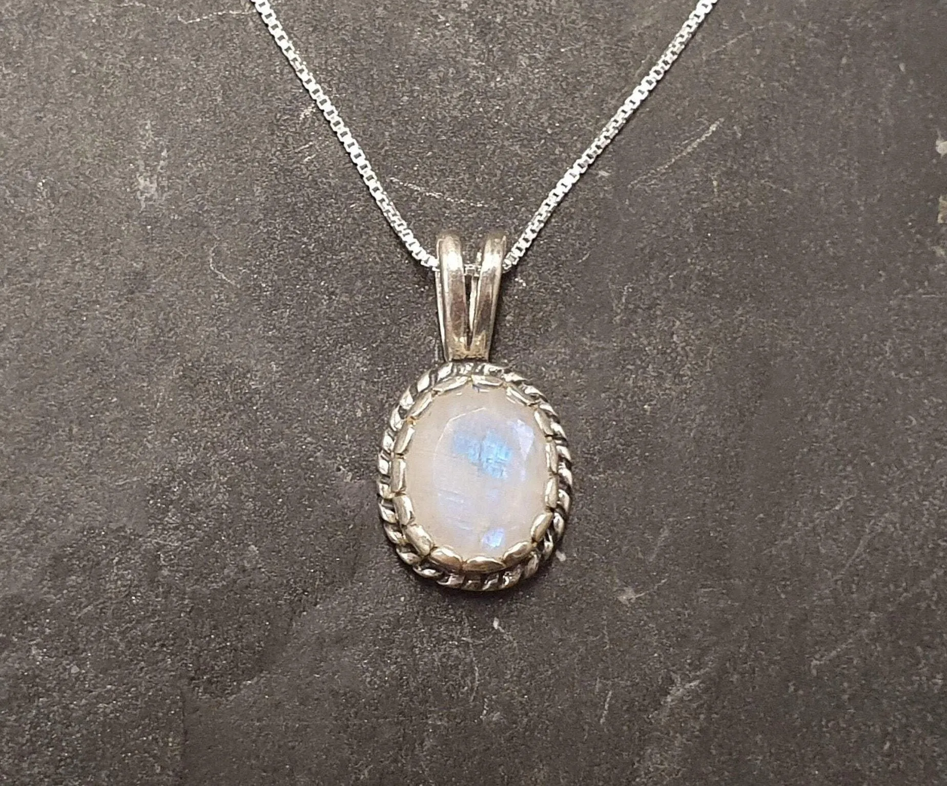 Vintage Moonstone Pendant - Real Rainbow Moonstone Necklace - Victorian Silver Necklace