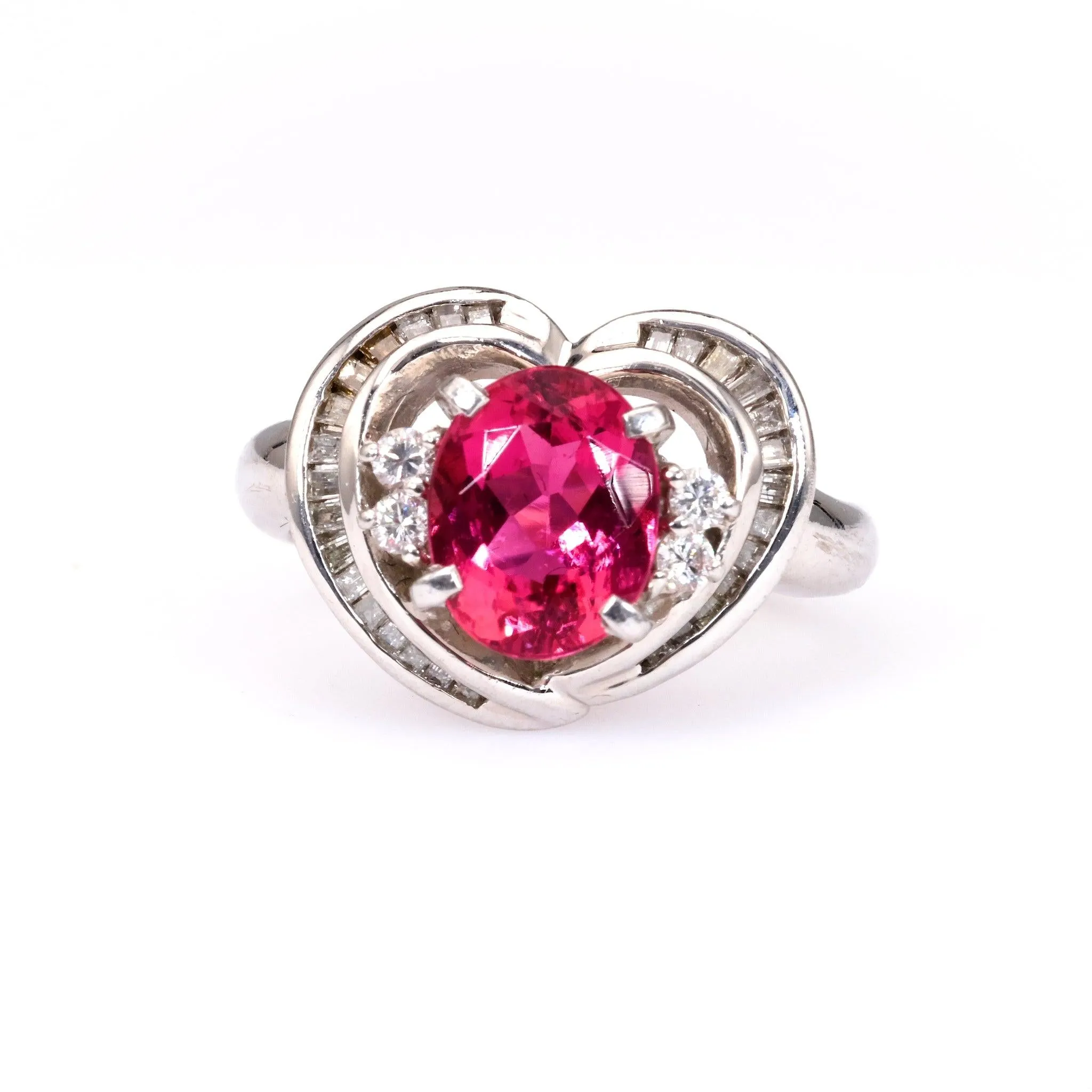 Vintage Tourmaline Diamond Platinum Heart Ring