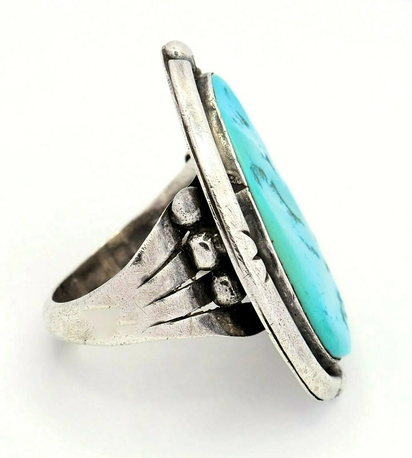 Vintage Turquoise Dress Ring Sterling Silver  Wide Band Size R 1/4