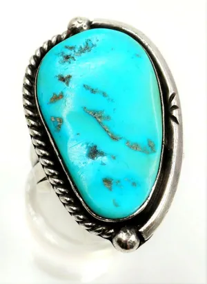 Vintage Turquoise Dress Ring Sterling Silver  Wide Band Size R 1/4