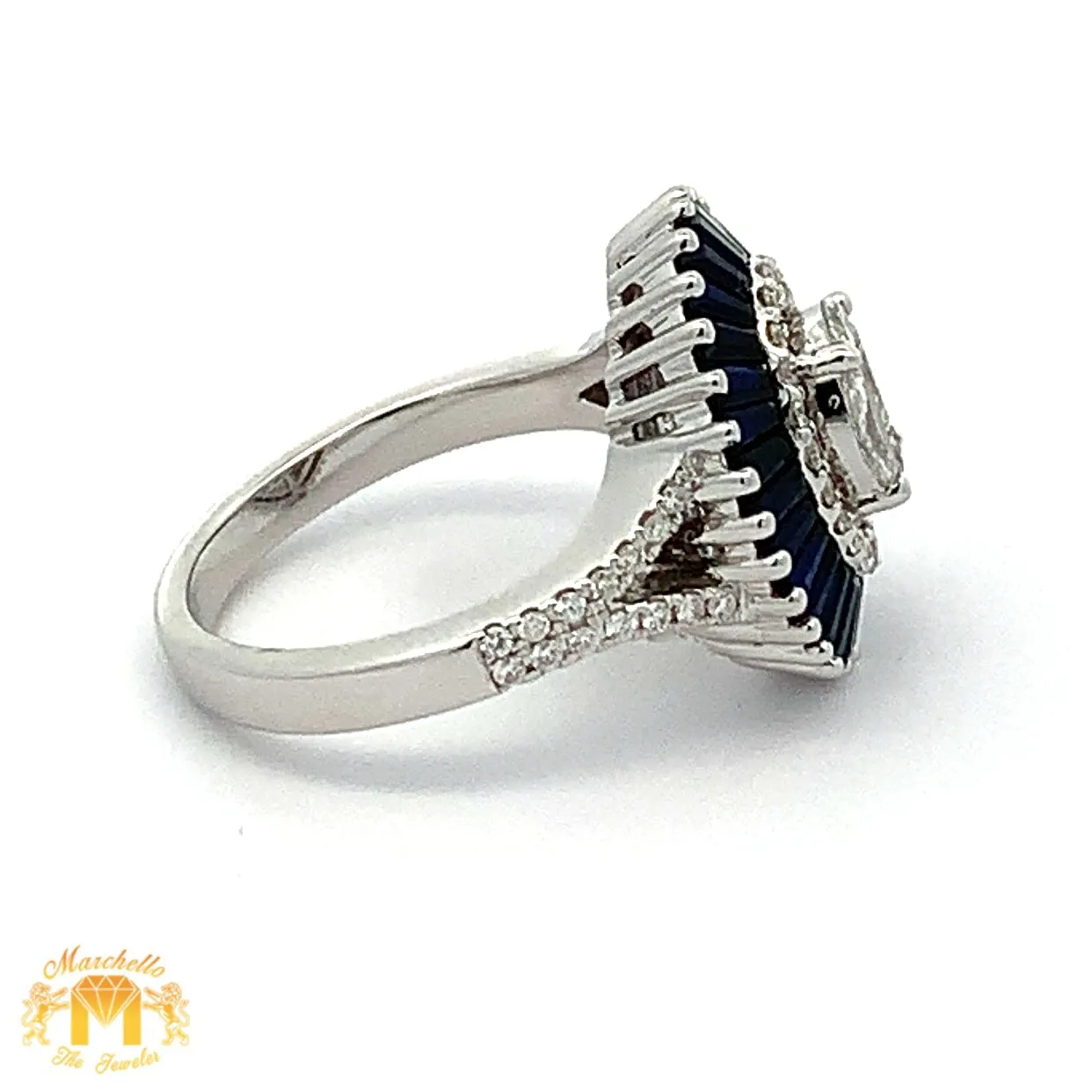 VVS/vs EF color high clarity diamonds set in a 18k Gold Oval Shaped Blue Sapphire Ring with Round Diamonds