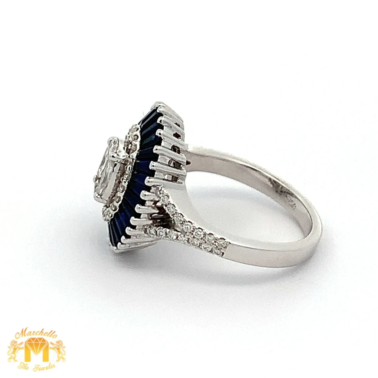 VVS/vs EF color high clarity diamonds set in a 18k Gold Oval Shaped Blue Sapphire Ring with Round Diamonds