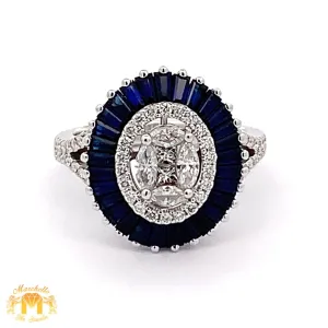 VVS/vs EF color high clarity diamonds set in a 18k Gold Oval Shaped Blue Sapphire Ring with Round Diamonds