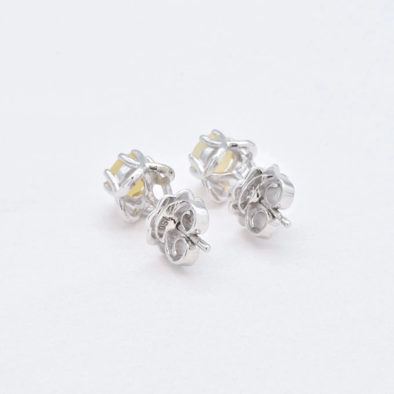 White Gold Opal Studs - Fire Opal Earrings - 18k White Gold Studs