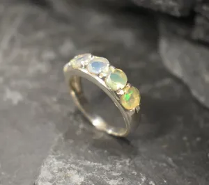 White Opal Band - Natural Ethiopian Opal, October Birthstone Ring