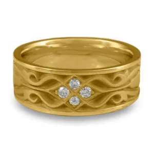 Wide Tulip Braid Wedding Ring with Diamonds in 14K Yellow Gold