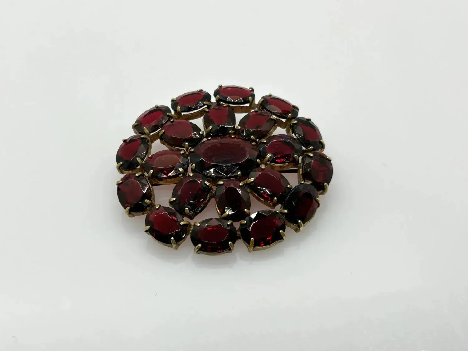 Wine Red Stones Oval Brooch from Czechoslavakia