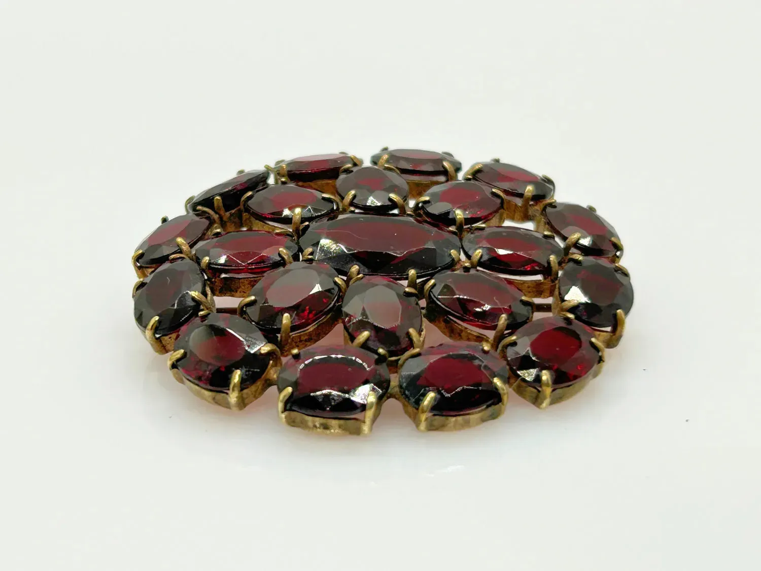 Wine Red Stones Oval Brooch from Czechoslavakia