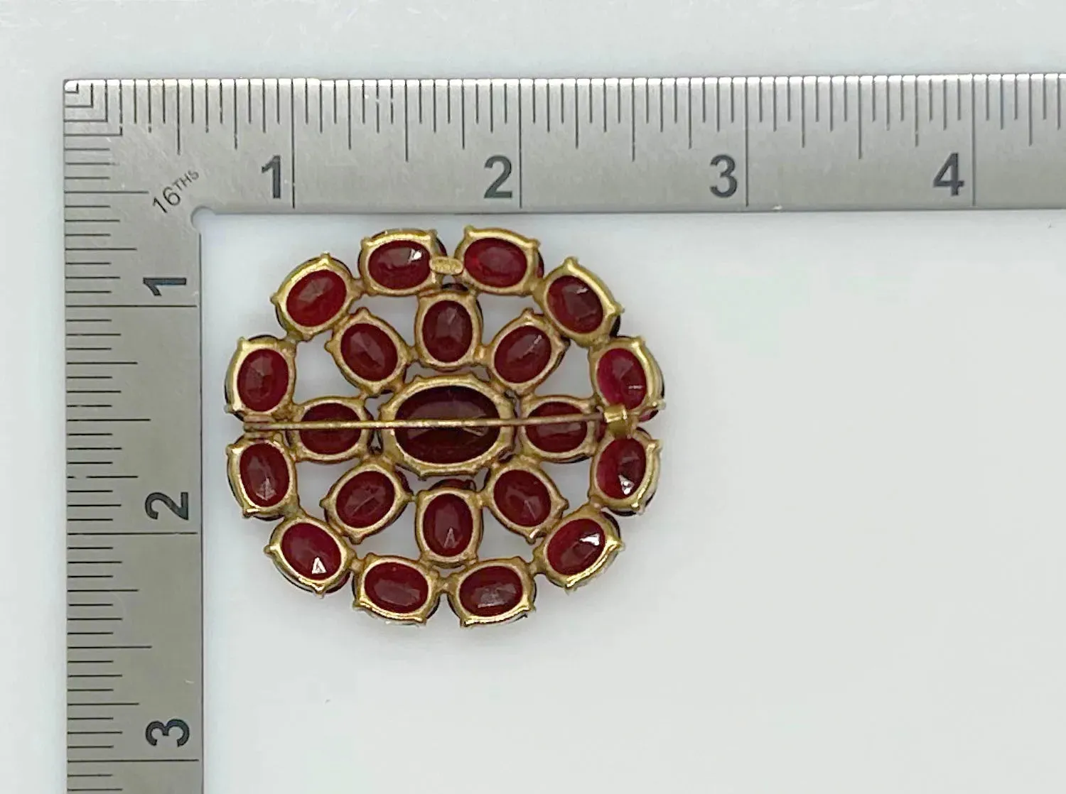 Wine Red Stones Oval Brooch from Czechoslavakia