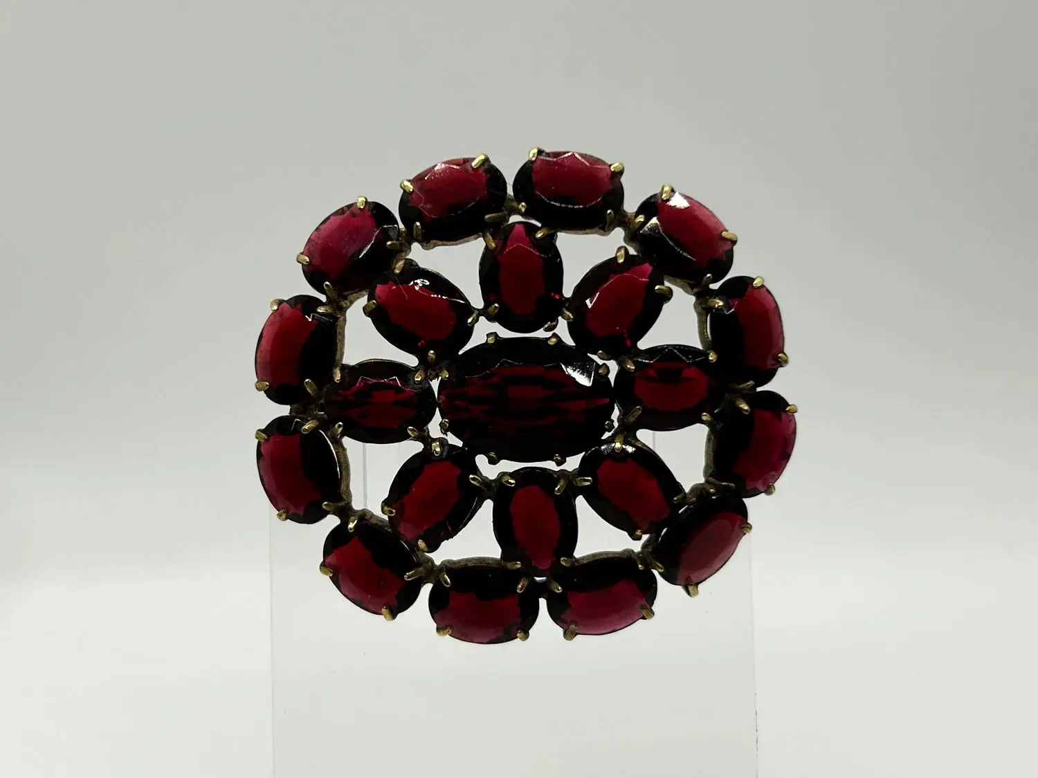 Wine Red Stones Oval Brooch from Czechoslavakia