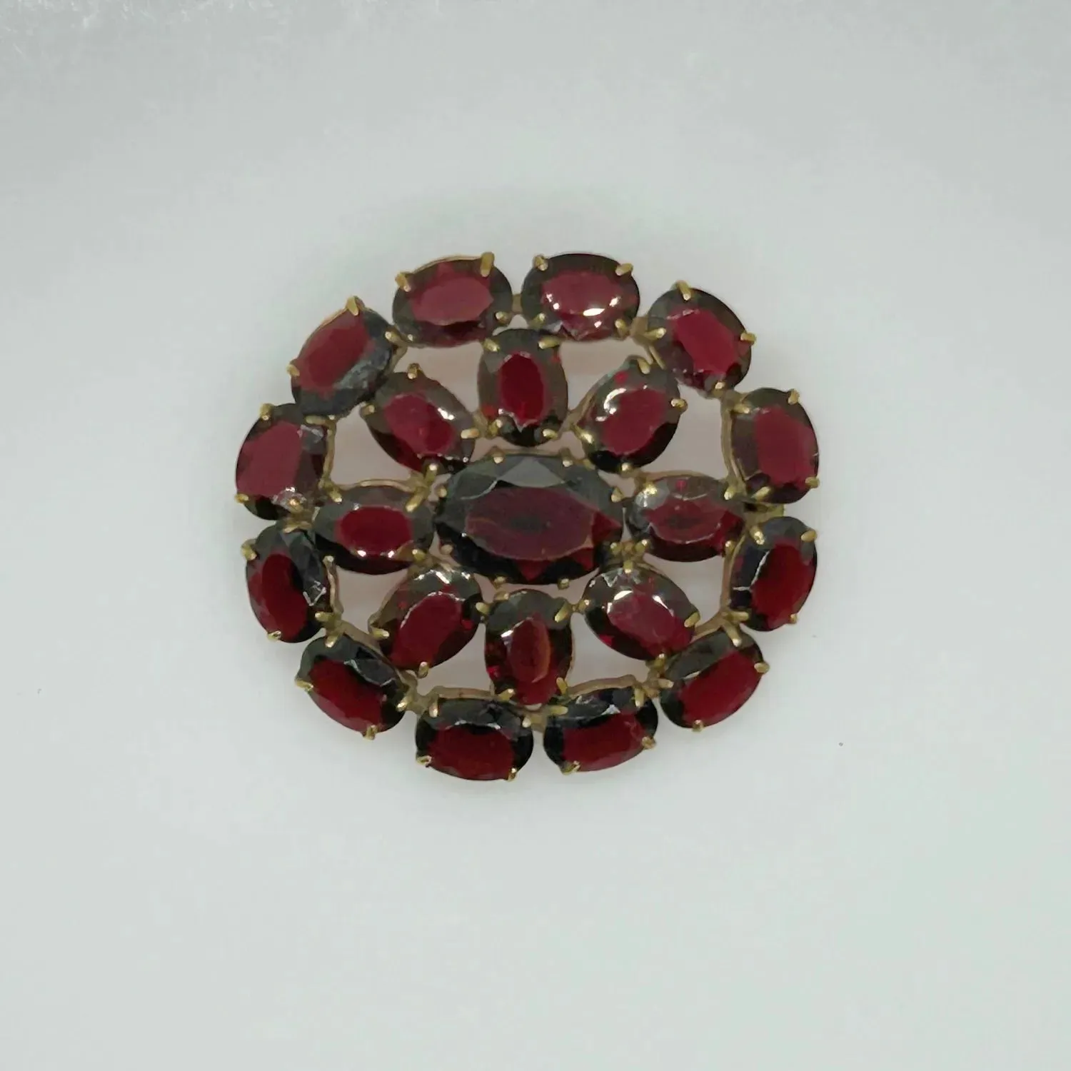 Wine Red Stones Oval Brooch from Czechoslavakia