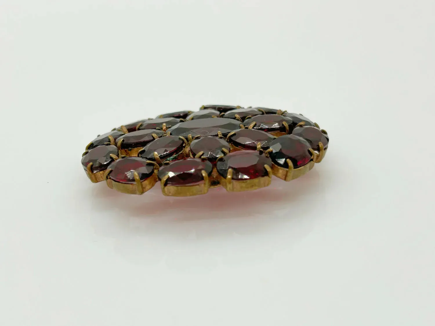 Wine Red Stones Oval Brooch from Czechoslavakia