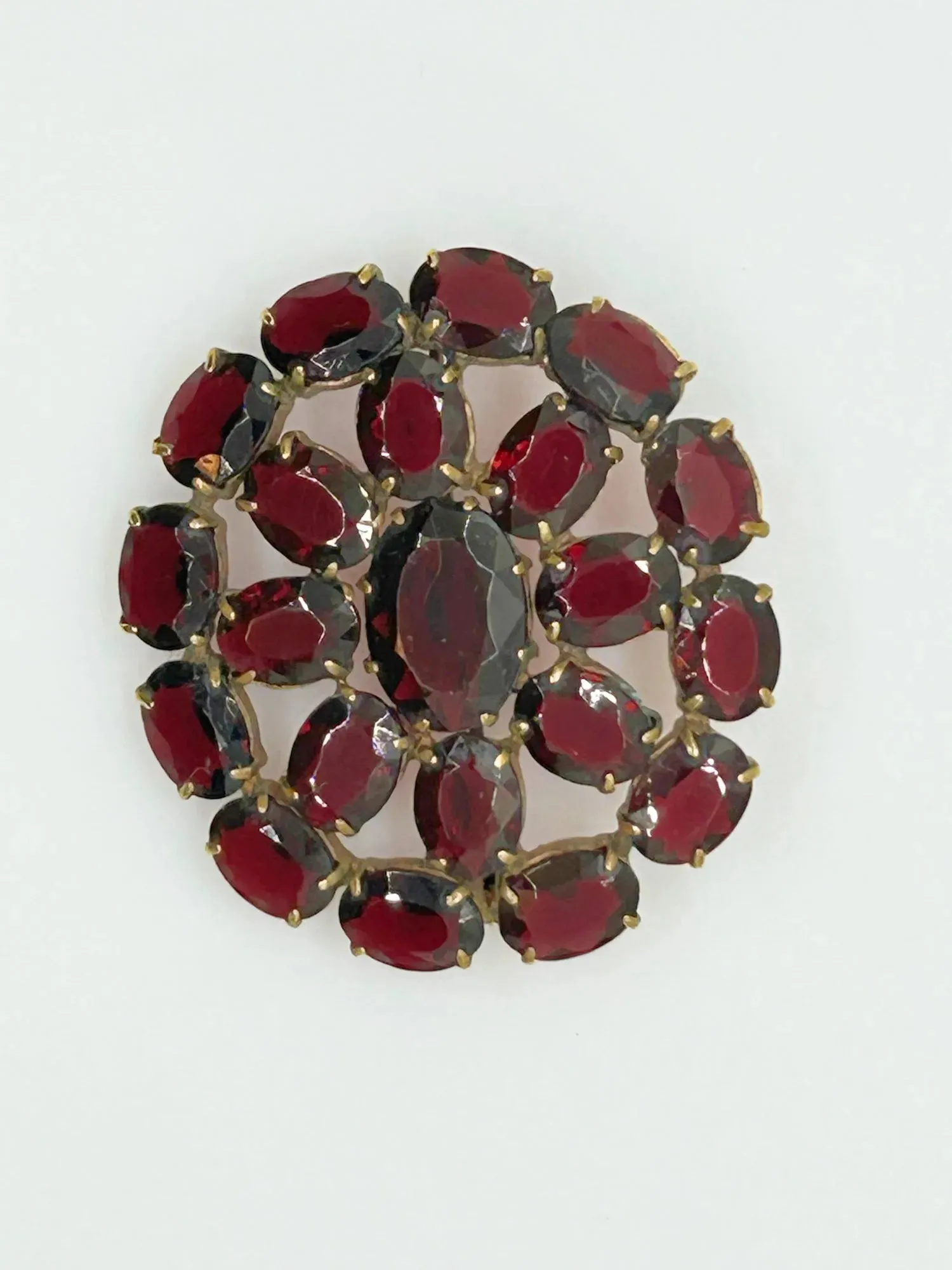 Wine Red Stones Oval Brooch from Czechoslavakia