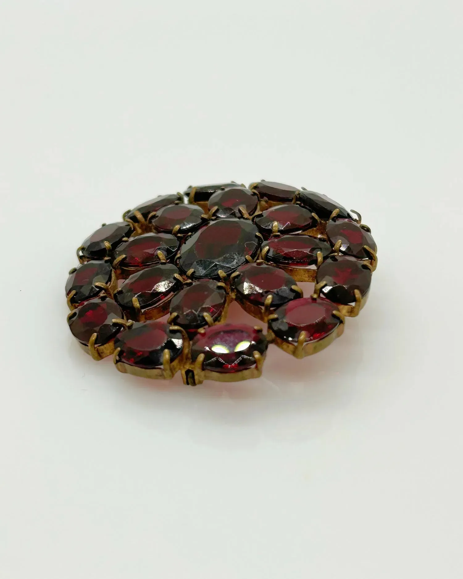 Wine Red Stones Oval Brooch from Czechoslavakia