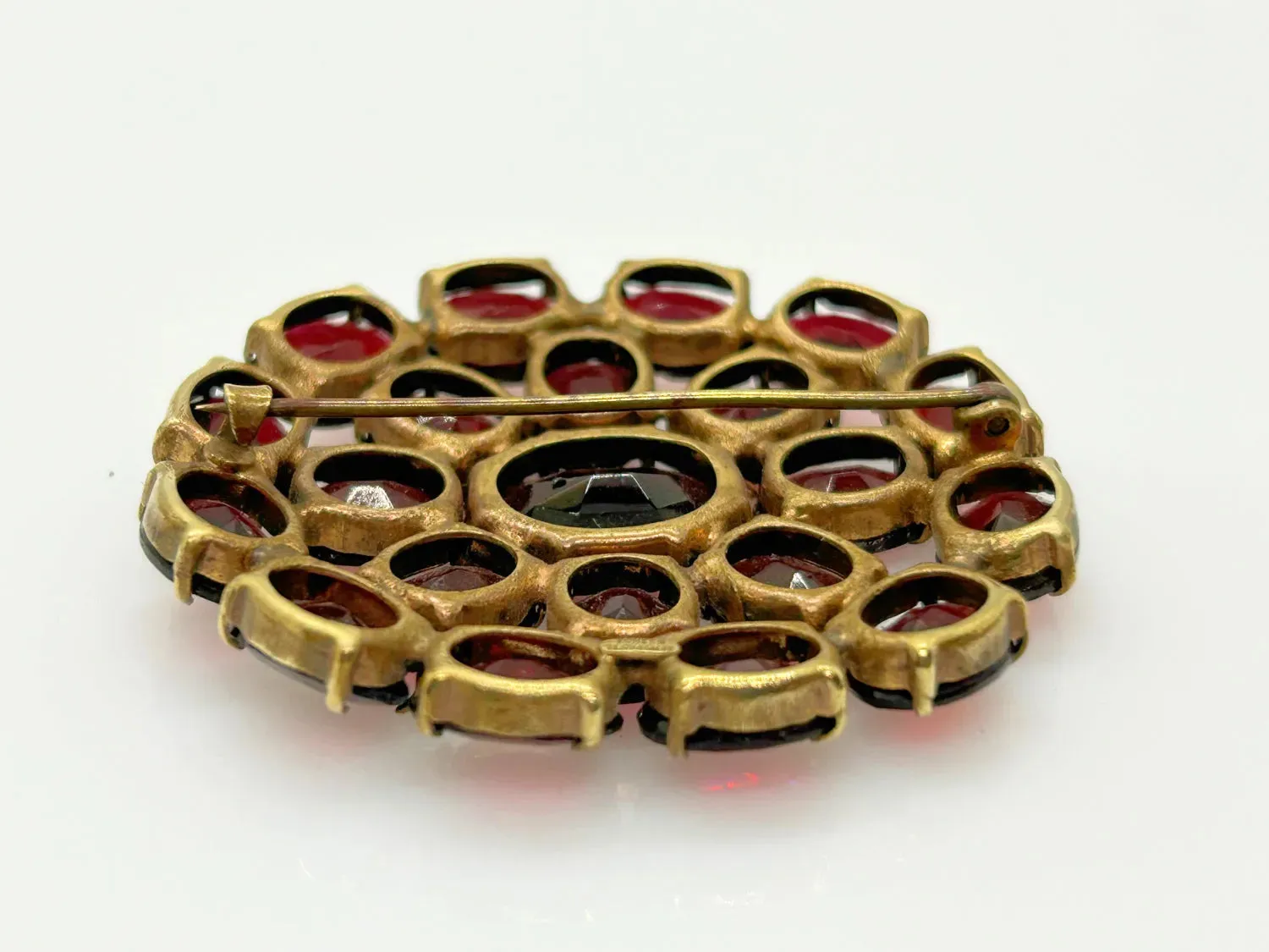 Wine Red Stones Oval Brooch from Czechoslavakia