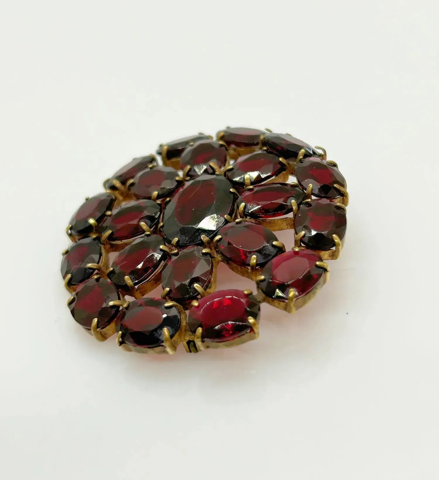 Wine Red Stones Oval Brooch from Czechoslavakia