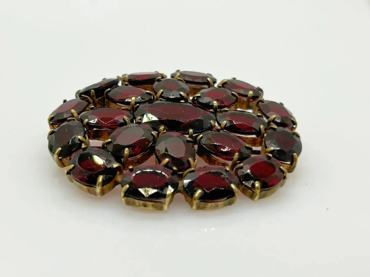 Wine Red Stones Oval Brooch from Czechoslavakia