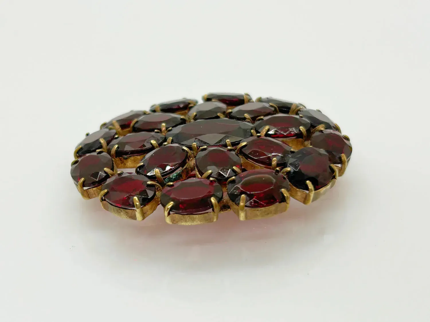 Wine Red Stones Oval Brooch from Czechoslavakia