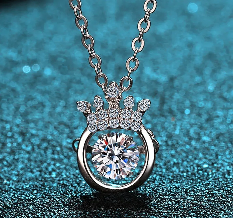 Women 50 points moissanite crown smart necklace simulation diamond pendant clavicle chain