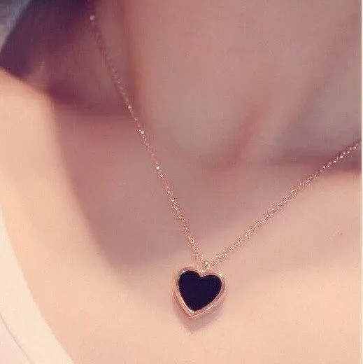 Women Cute Love Heart Rose Pendant Long Chain Necklaces