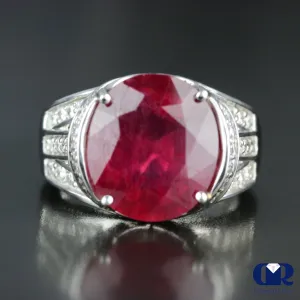 Women's Large Round Ruby & Diamond Cocktail Ring & Right Hand Ring In 14K White Gold