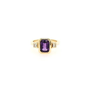 Yellow Gold Amethyst & Diamond Ring (I7256)