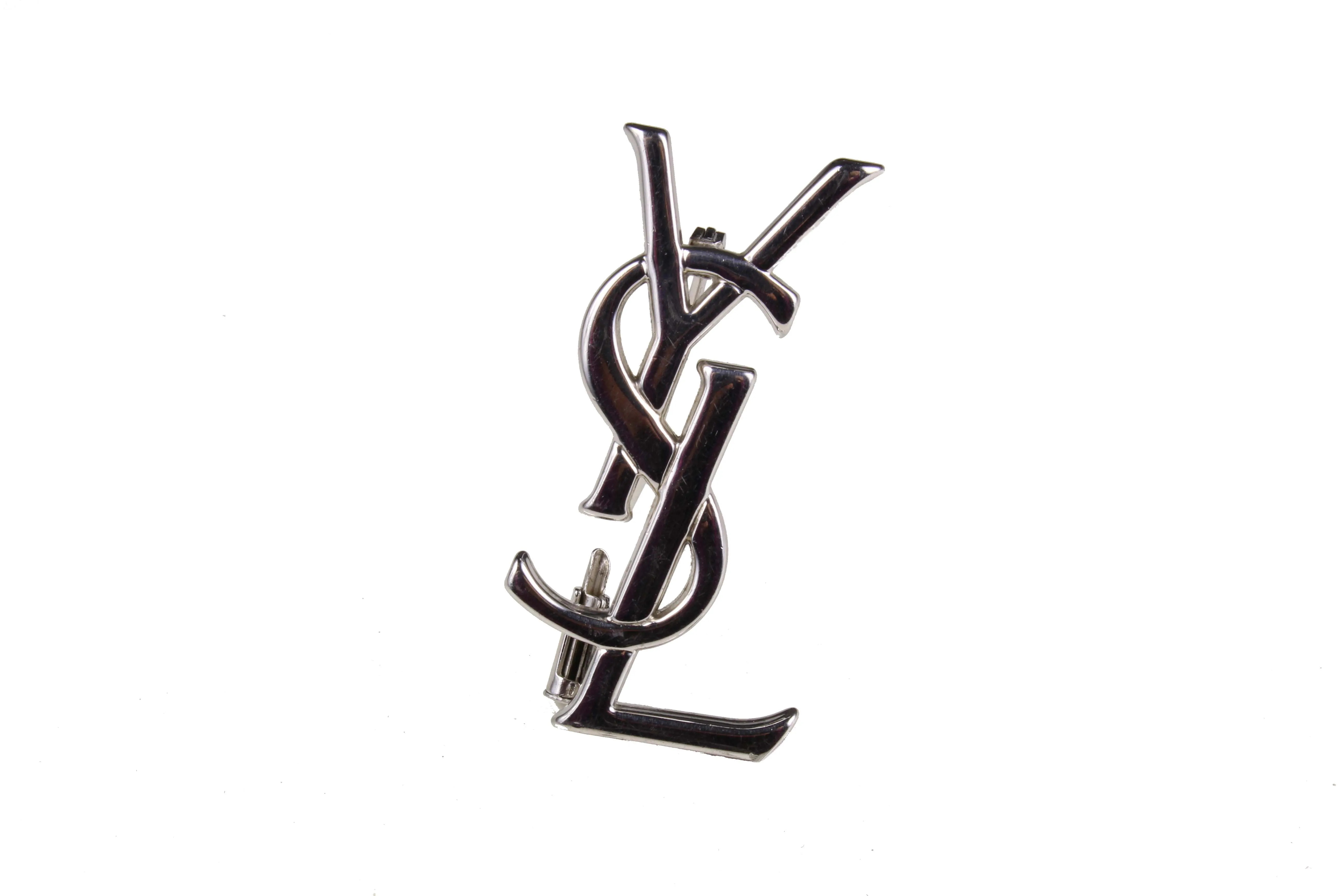 YVES SAINT LAURENT Logo silver brooch